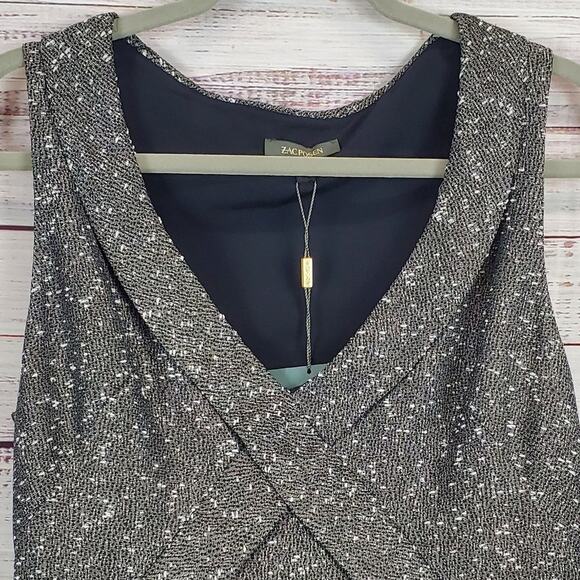 Zac Posen Gray Praire Wind/Black Tweed Sleeveless Pleated Whimsy Sheath Dress 12 - Picture 3 of 12